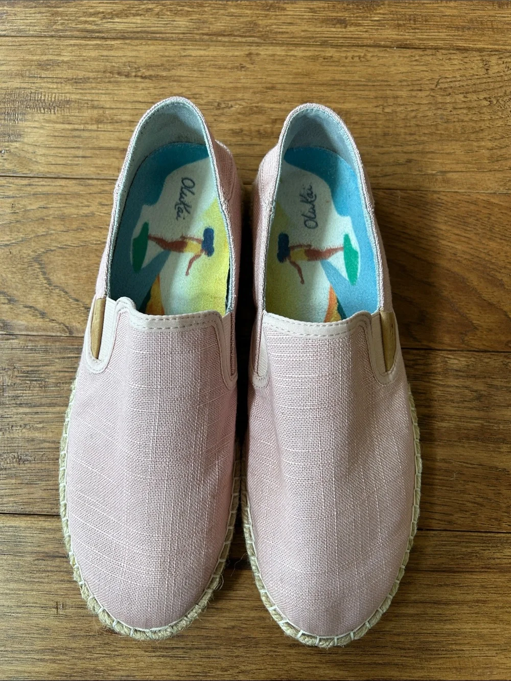 OluKai Kaula Pa'a Kapa Convertible Espadrille Flats Slip On Shoes Pink Linen 8.5